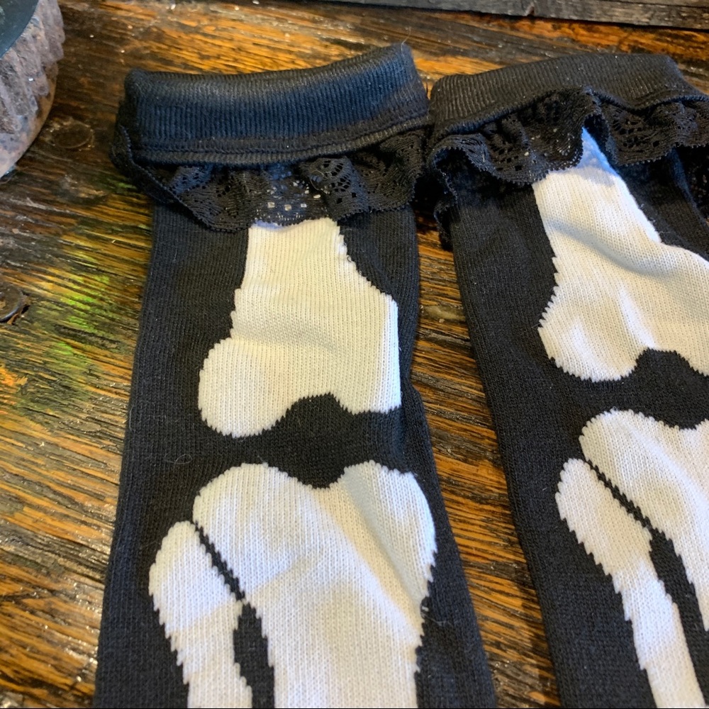 Skeleton Socks Bones Tibia Fibia Black Halloween Costume Cosplay - Picture 4 of 8